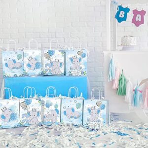 24 Pack Elephant Gift Bags Baby Shower Treat Bags Birthday Party Favor Bags Candy Goodie Bags for New Parents Sprinkle Birthday Party Boy Girl Baby Shower Kids Animal Theme Supplies Decor (Blue)