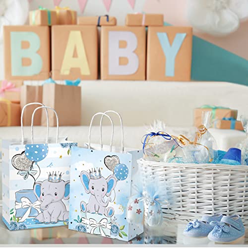 24 Pack Elephant Gift Bags Baby Shower Treat Bags Birthday Party Favor Bags Candy Goodie Bags for New Parents Sprinkle Birthday Party Boy Girl Baby Shower Kids Animal Theme Supplies Decor (Blue)