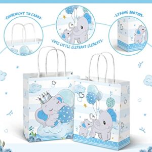 24 Pack Elephant Gift Bags Baby Shower Treat Bags Birthday Party Favor Bags Candy Goodie Bags for New Parents Sprinkle Birthday Party Boy Girl Baby Shower Kids Animal Theme Supplies Decor (Blue)