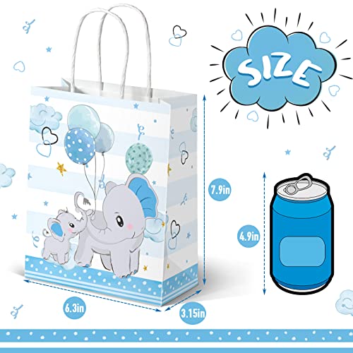 24 Pack Elephant Gift Bags Baby Shower Treat Bags Birthday Party Favor Bags Candy Goodie Bags for New Parents Sprinkle Birthday Party Boy Girl Baby Shower Kids Animal Theme Supplies Decor (Blue)