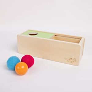 Leticia's Corner Montessori-Inspired Wooden Object Permanence Box, Sliding Top Box with Felt, Wooden and Knitted Balls, Imbucare Box, Ball Drop, Montessori Toy for Babies 6 Months and Older