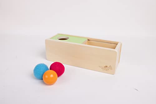 Leticia's Corner Montessori-Inspired Wooden Object Permanence Box, Sliding Top Box with Felt, Wooden and Knitted Balls, Imbucare Box, Ball Drop, Montessori Toy for Babies 6 Months and Older