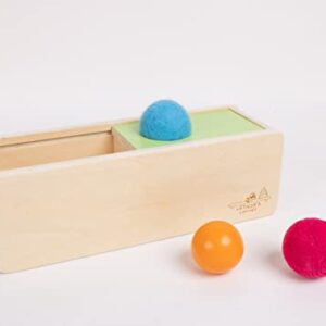 Leticia's Corner Montessori-Inspired Wooden Object Permanence Box, Sliding Top Box with Felt, Wooden and Knitted Balls, Imbucare Box, Ball Drop, Montessori Toy for Babies 6 Months and Older