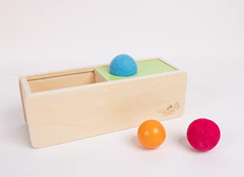 Leticia's Corner Montessori-Inspired Wooden Object Permanence Box, Sliding Top Box with Felt, Wooden and Knitted Balls, Imbucare Box, Ball Drop, Montessori Toy for Babies 6 Months and Older