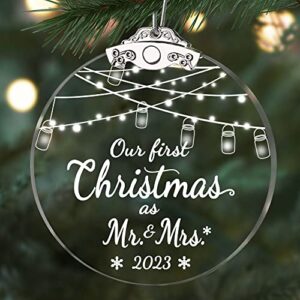 weddding gifts for couple, bridal shower gift 2023 our first christmas as mr and mrs ornament, glass first christmas married ornaments, christmas tree decoration, newlywed keepsake gifts