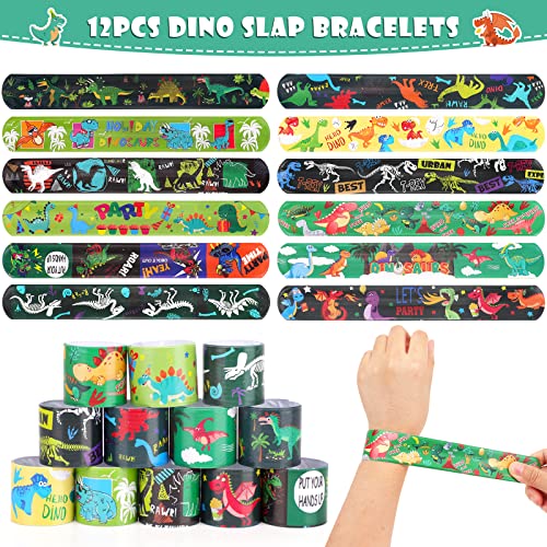 Moltby 48Pcs Dinosaur Party Favors - Dino Tote Non-woven Goodie Bags Dinosaur Keychain Slap Bracelets Stress Relief Toys for Kids Boys, Dinosaur Themed Party Supplies for Kids Birthday