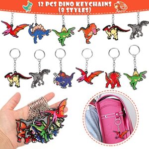 Moltby 48Pcs Dinosaur Party Favors - Dino Tote Non-woven Goodie Bags Dinosaur Keychain Slap Bracelets Stress Relief Toys for Kids Boys, Dinosaur Themed Party Supplies for Kids Birthday