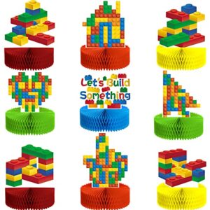 9 pieces building block birthday party supplies building block honeycomb centerpieces boy girl birthday party decorations brick themed table centerpiece classic cake topper table decor