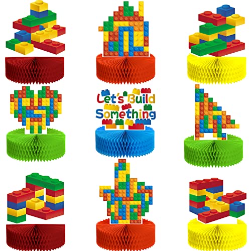 9 Pieces Building Block Birthday Party Supplies Building Block Honeycomb Centerpieces Boy Girl Birthday Party Decorations Brick Themed Table Centerpiece Classic Cake Topper Table Decor