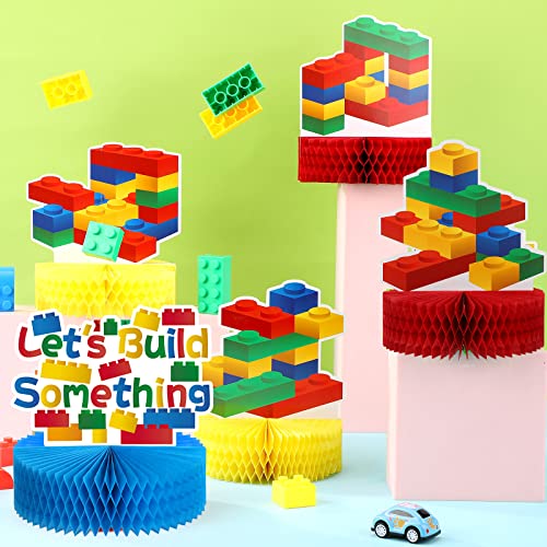 9 Pieces Building Block Birthday Party Supplies Building Block Honeycomb Centerpieces Boy Girl Birthday Party Decorations Brick Themed Table Centerpiece Classic Cake Topper Table Decor