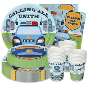 police birthday party supplies - (serves 24) - police car dinner plates, dessert plates, cups, napkins. swat decorations for kids, boys, girls and more. cops and robbers party supply.
