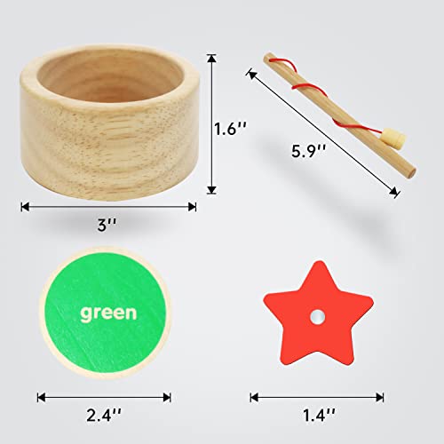 SHARKWOODS Montessori Toy Sorting Cup&Fishing Game 2-in-1 Wooden Colors Shapes Sorting Matching Learning Educational for Toddlers 1-3 Year Old Gifts