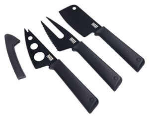 kuhn rikon colori+ non-stick cheese knife set with safety sheaths, set of 3, black