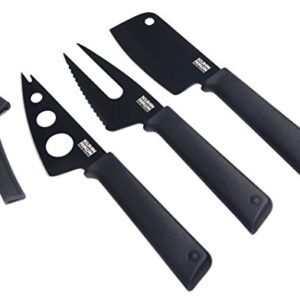 Kuhn Rikon COLORI+ Non-Stick Cheese Knife Set with Safety Sheaths, Set of 3, Black