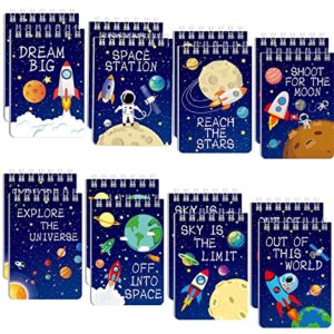 outer space mini notebook 16 pack kids space party favor galaxy goodie bags solar system astronaut science rocket planet small spiral pocket notepads for boys girls space theme birthday party supplies