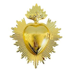 esnoy sacred heart, gold metal milagro heart wall ornament, mexican home eclectic decor, heart box catholic gift for first holy communion confirmation housewarming christmas
