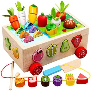 Tooysea Toddler Educational Toys | Montessori Multifunctional Toys for 2 3 4 Year Old Girls Boys, Wooden Shape Sorting Counting Puzzle Carrots Harvest Game, Preschool Learning Gifts for Kids