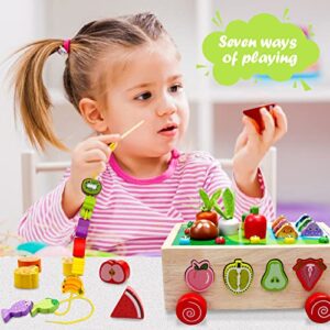 Tooysea Toddler Educational Toys | Montessori Multifunctional Toys for 2 3 4 Year Old Girls Boys, Wooden Shape Sorting Counting Puzzle Carrots Harvest Game, Preschool Learning Gifts for Kids