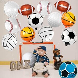 Big 12 Pieces, Mylar Sports Balloons - 18 Inch | Sports Themed Birthday Party Supplies | Soccer Baseball Golf Football Basketball Balloons | Sports Balloon Arch for Sports Birthday Party Decorations