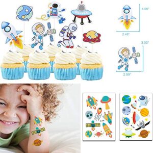 Outer Space Theme Birthday Party Decorations Happy Birthday Banner Balloons Tattoo Stickers Cake Toppers For Birthday Party, Boys Party, Astronaut Party Supplies