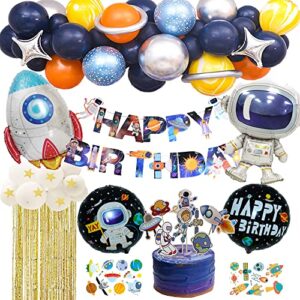 outer space theme birthday party decorations happy birthday banner balloons tattoo stickers cake toppers for birthday party, boys party, astronaut party supplies
