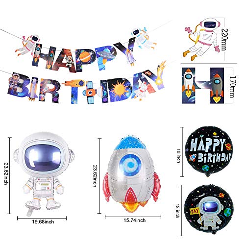 Outer Space Theme Birthday Party Decorations Happy Birthday Banner Balloons Tattoo Stickers Cake Toppers For Birthday Party, Boys Party, Astronaut Party Supplies