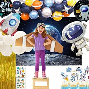 Outer Space Theme Birthday Party Decorations Happy Birthday Banner Balloons Tattoo Stickers Cake Toppers For Birthday Party, Boys Party, Astronaut Party Supplies