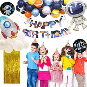 Outer Space Theme Birthday Party Decorations Happy Birthday Banner Balloons Tattoo Stickers Cake Toppers For Birthday Party, Boys Party, Astronaut Party Supplies