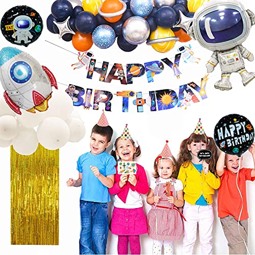 Outer Space Theme Birthday Party Decorations Happy Birthday Banner Balloons Tattoo Stickers Cake Toppers For Birthday Party, Boys Party, Astronaut Party Supplies