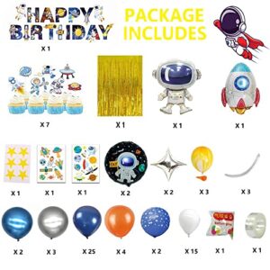 Outer Space Theme Birthday Party Decorations Happy Birthday Banner Balloons Tattoo Stickers Cake Toppers For Birthday Party, Boys Party, Astronaut Party Supplies