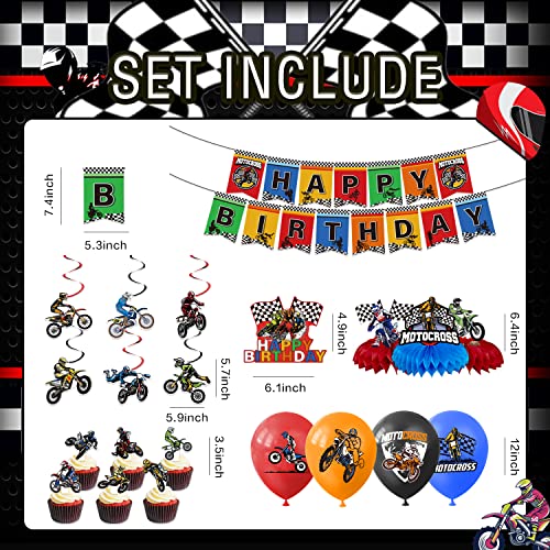 Dirt Bike Party Decorations, Motocross Birthday Party Supplies Includes Banner, Cake Toppers, Hanging Decorations, Balloons, Dirt Bike Party Supplies, Motorcycle Extreme Sports Party Decorations