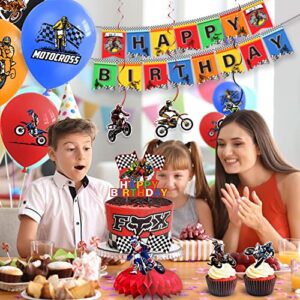 Dirt Bike Party Decorations, Motocross Birthday Party Supplies Includes Banner, Cake Toppers, Hanging Decorations, Balloons, Dirt Bike Party Supplies, Motorcycle Extreme Sports Party Decorations