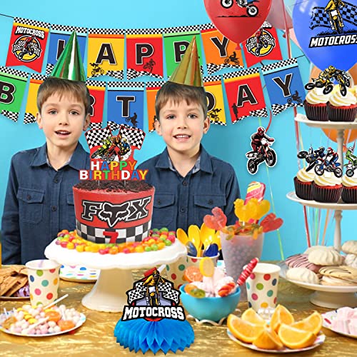 Dirt Bike Party Decorations, Motocross Birthday Party Supplies Includes Banner, Cake Toppers, Hanging Decorations, Balloons, Dirt Bike Party Supplies, Motorcycle Extreme Sports Party Decorations