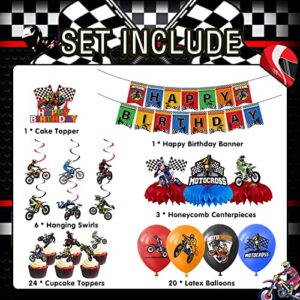 Dirt Bike Party Decorations, Motocross Birthday Party Supplies Includes Banner, Cake Toppers, Hanging Decorations, Balloons, Dirt Bike Party Supplies, Motorcycle Extreme Sports Party Decorations