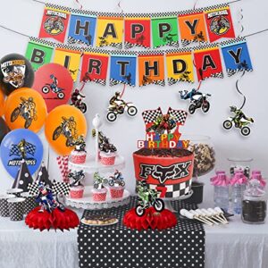 Dirt Bike Party Decorations, Motocross Birthday Party Supplies Includes Banner, Cake Toppers, Hanging Decorations, Balloons, Dirt Bike Party Supplies, Motorcycle Extreme Sports Party Decorations