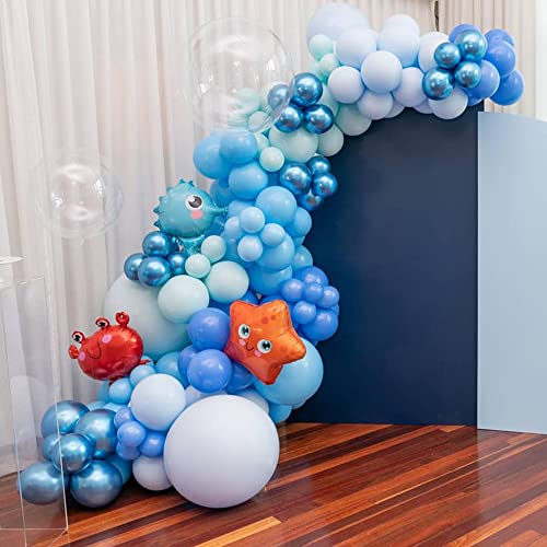 Ocean Theme Birthday Party Decorations Tiffany Blue Bobo Balloons Garland Kit with Shark Bubble Fish Clownfish Crab Octopus for Undersea Theme Boy Baby Shower Party Supplies