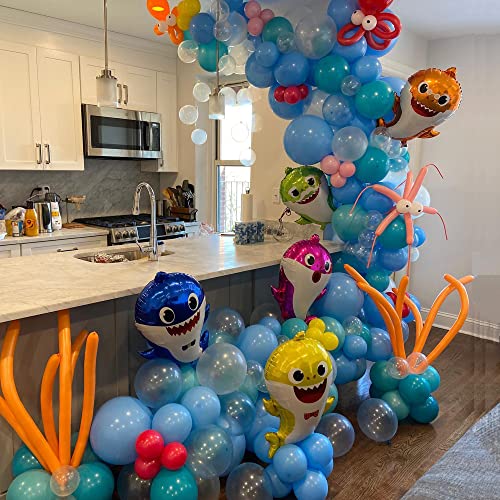 Ocean Theme Birthday Party Decorations Tiffany Blue Bobo Balloons Garland Kit with Shark Bubble Fish Clownfish Crab Octopus for Undersea Theme Boy Baby Shower Party Supplies