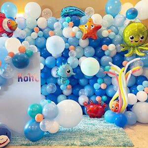 Ocean Theme Birthday Party Decorations Tiffany Blue Bobo Balloons Garland Kit with Shark Bubble Fish Clownfish Crab Octopus for Undersea Theme Boy Baby Shower Party Supplies