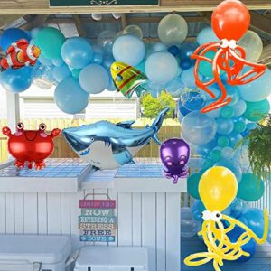 Ocean Theme Birthday Party Decorations Tiffany Blue Bobo Balloons Garland Kit with Shark Bubble Fish Clownfish Crab Octopus for Undersea Theme Boy Baby Shower Party Supplies