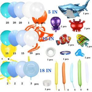 Ocean Theme Birthday Party Decorations Tiffany Blue Bobo Balloons Garland Kit with Shark Bubble Fish Clownfish Crab Octopus for Undersea Theme Boy Baby Shower Party Supplies