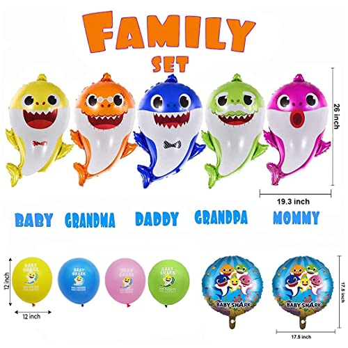 Empire Party Supply Baby Shark 2nd Birthday Decorations, Baby Shark Two Two Two, Shark Family Foil Balloons, Banner, Cake Topper, Blue Foil Curtains for Boy Girl Ocean Themed Party Supplies