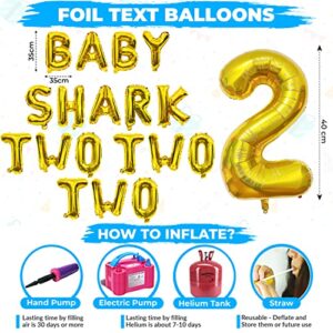 Empire Party Supply Baby Shark 2nd Birthday Decorations, Baby Shark Two Two Two, Shark Family Foil Balloons, Banner, Cake Topper, Blue Foil Curtains for Boy Girl Ocean Themed Party Supplies