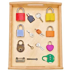 mikneke montessori lock and key toys set for toddlers, toy keys preschool learning activities, wooden montessori materials learning & education toys for 3+ year old kids