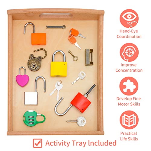 MIKNEKE Montessori Lock and Key Toys Set for Toddlers, Toy Keys Preschool Learning Activities, Wooden Montessori Materials Learning & Education Toys for 3+ Year Old Kids