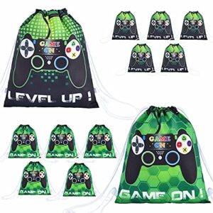 WERNNSAI Video Game Party Loot Bags - 12 Pack 10'' x 12'' Game On Theme Gifts Bags for Boys Drawstring Backpack Goodie Candy Favor Bags Birthday Party Supplies