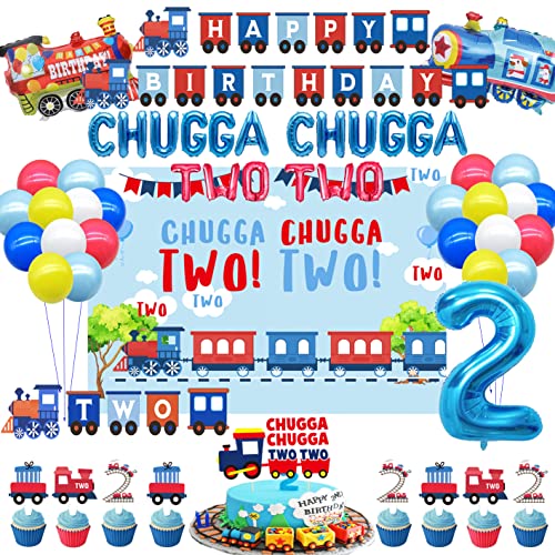 Train Cake Topper For 2nd Birthday,Train 2nd Birthday Decorations，Chugga Chugga Two Two Party Decorations，Train Birthday Party Supplies 2 years old，2nd Birthday Decorations For Boys Train。