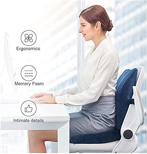 zhanghong Memory Foam Seat Cushion and Lumbar Back Cushion Combo - Gel Infused and Ventilated - Ergonomic Design for Coccyx and Tailbone - for Office Chairs and Car Seats