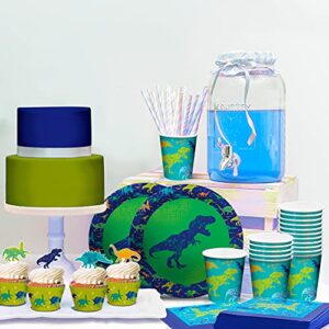 My Greca Dinosaur Birthday Party Supplies – (Serves 20) - TRex Theme Decorations Set - Plates, Cups, Napkins, Cupcake Toppers & Wrappers, Happy Birthday Banner, Table Cover, Balloon Garland Kit