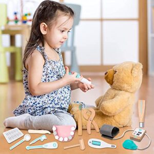 Wooden Doctor Kit for Kids, Pretend Toy 18 PCS Doctor Playset for Toddlers, Montessori Toys Dentist Kit for 3, 4 and 5 Year Old Boys and Girls, 2 Year Old Toys