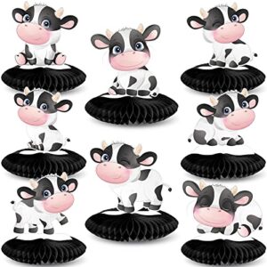 8 pieces cow print honeycomb centerpieces cow theme party honeycomb table topper cow print farm animal barn party supplies for children's party western cowboy theme kids birthday party decorations